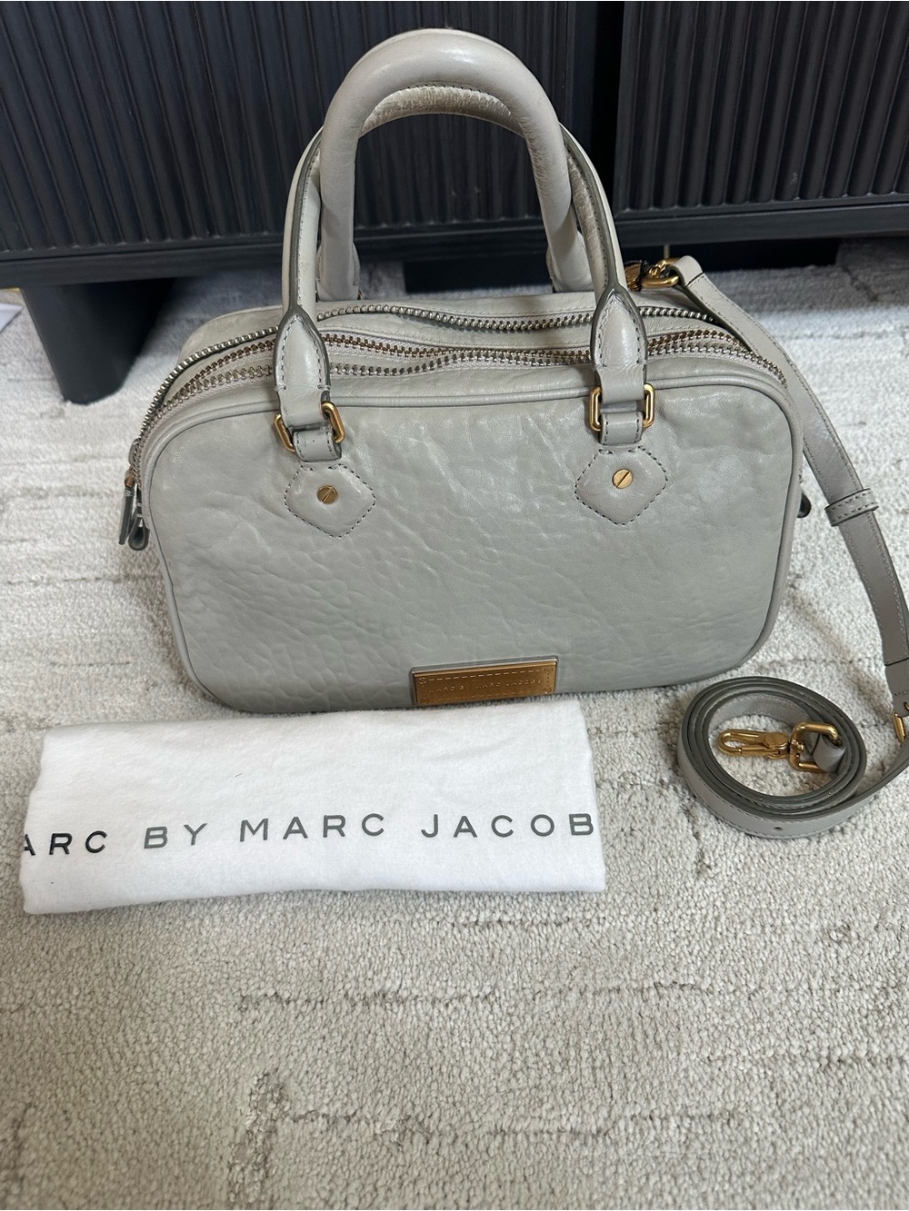 Marc by Marc Jacobs Light Gray Leather Satchel with Detachable Strap